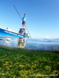 Moving the boat with a carbon stick