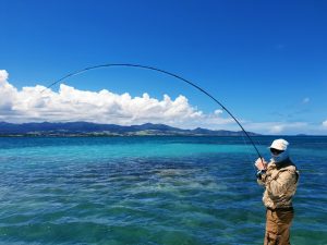 Le lagon et ses nuances de bleu.